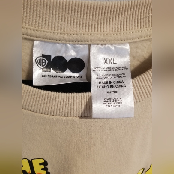 Warner Bros 100th Anniversary Sweatshirt Women XXL Beige The Flintstone Crew - Picture 4 of 4